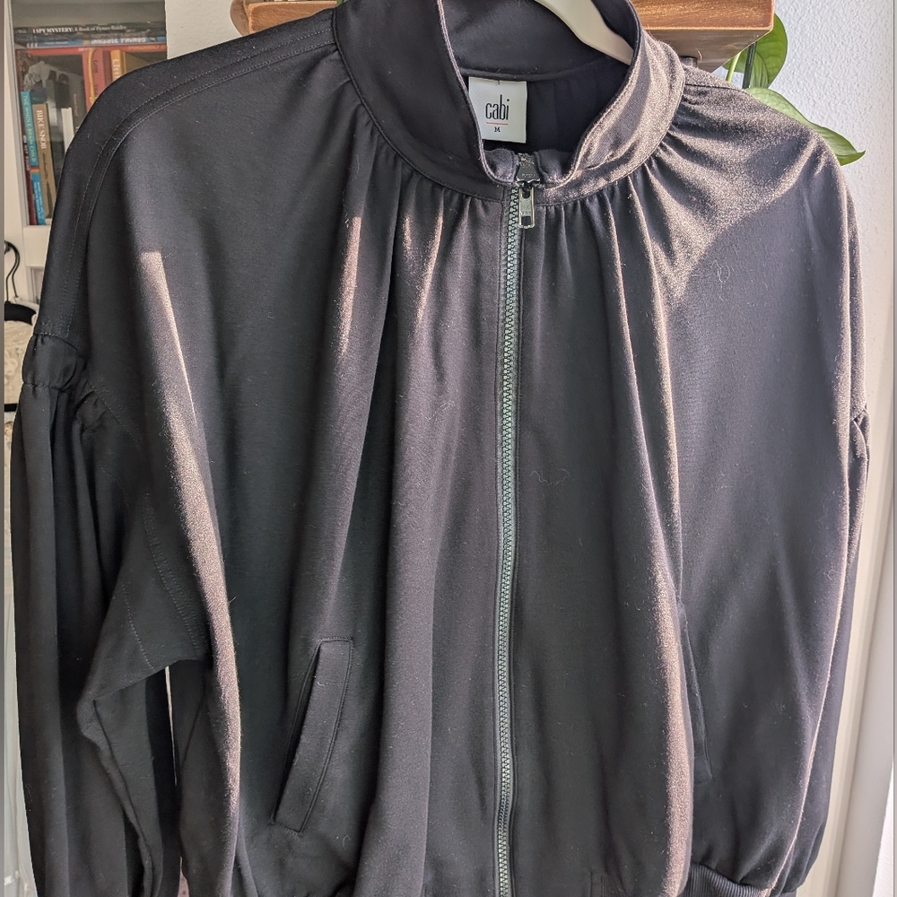 Cabi "Chance" Bomber Jacket Black Puff Sleeve Athleisure Style 5476 - Medium